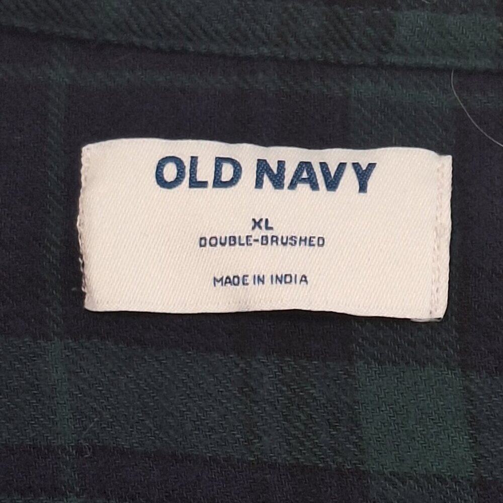 Old Navy Mens XL Flannel Navy & Green Plaid Button Front Long Sleeve Cabincore - Picture 5 of 12